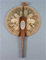 C. 1900 Olive Wood Cockade Fan
