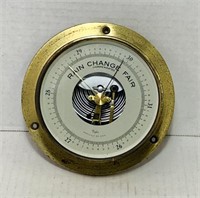 Taylor Brass Porthole Barometer, 6” x  2” deep,