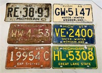 6 Vintage 50s/60s Michigan License Plates