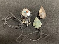 LOT Silver and Turquoise Pin and Arrowheads