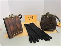 Leather Purses (2), Pair of Leather Gloves