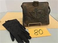 Leather Purse & Butterfly Embossed, Leather Gloves