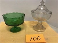 Stemmed Green Glass Bowl