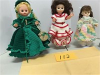 3 Dolls w/ Hand Crocheted outfits