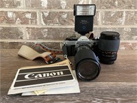 Vintage Canon AE-1 Camera with accessories