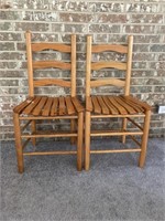 (2) Vintage Ladder Back Oak Chairs
