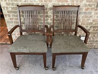 (2) Oak Arm Chairs on Casters