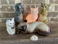 (6) Cat Figurines, Some Light Up