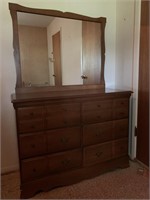 Six Drawer Maple Dresser With Mirror