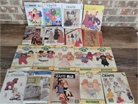 (18) Sewing Patterns- Doll Clothes, Crafts, Etc