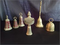 Lot of (6) Brass Bells, One is a Doorbell