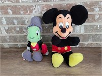 (2) Plush Mickey Mouse & Jiminy Cricket