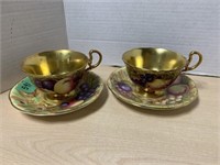 Pair Of Aynsley Teacups & Saucers (gold)