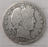 Silver 1909-o Barber half dollar