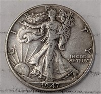 Silver 1947 Walking liberty half dollar