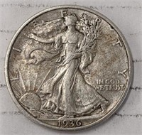 Silver 1936 Walking liberty half dollar
