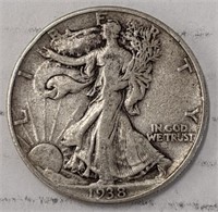 Silver 1938 Walking liberty half dollar