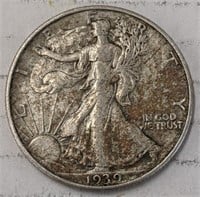 Silver 1939 Walking liberty half dollar