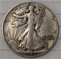 Silver 1942 Walking liberty half dollar