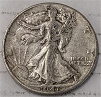 Silver 1947 Walking liberty half dollar