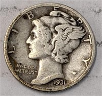 Silver 1931 d Mercury dime