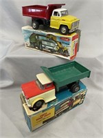 Boxed Japanese Tin Ford & Chevy Dump Trucks