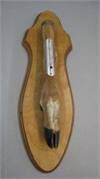 Vintage Deer Foot Thermometer on Wood Plaque