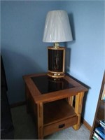 2 matching end tables w/glass tops. Measures