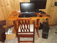 Wood table and chair. Table measures about