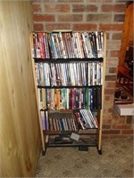 DVD's, CD's, and DVD rack.