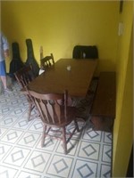 Beautiful wood table with 4 chairs and 1 bench