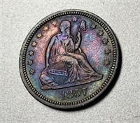 1857 Seated Liberty Silver Quarter *Rainbow Toning