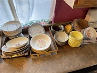 Set of Melmac plates, bowls, more