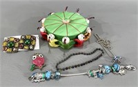 Fabric Art Jewelry Box w/Jewelry