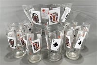 Snack Bowl & Glassware w/Poker Motif