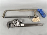 Trimont Antique Pipe Wrench & Great Neck Hack Saw