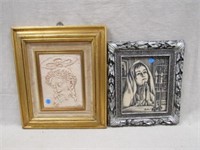 (2) FRAMED RELIGIOUS SCENES ON PLAQUES: