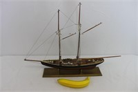 Vintage Wooden Fishing Schooner Ship Model