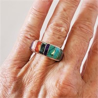 Ben Nighthorse Navajo Inlaid Turquoise Silver Ring