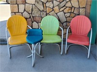 3 Pastel Color Retro Metal Patio Chairs & Stool