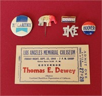 Political Items Dewey Ticket Ike Mccarthy Hoover