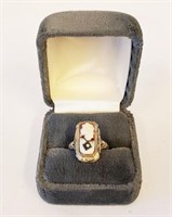 Art Deco 14k White Gold Cameo & Onyx Flip Ring