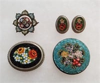 Antique Italian Mosaic Jewelry Brooches Earrings