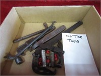 Lot of Old tire tool tools. Firestone crown caps.