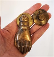 Antique 4" Brass Lady's Hand Door Knocker & Plate