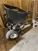 Agri-Fab spreader, lawn chairs & wooden shelves