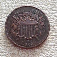 1864 US 2 Cent Piece High Grade Coin