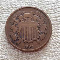 1865 US 2 Cent Piece Coin