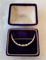 Vintage 14k Gold Pearl Diamond Crescent Brooch