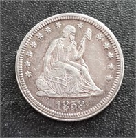 1858 US Liberty Seated Quarter High Grade Coin